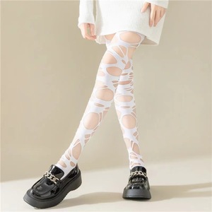 Black Ripped Thigh High Stockings 5D Ultra Thin Transparent Gothic Punk Women's Pantyhose Y2K Style - Product Image 3