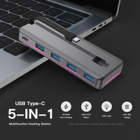RGB Type C Hub 5 Ports USB C Hub avec 4 USB 3.0 PD100W Alimenté USB C Splitter pour Ordinateur Portable Macbook Pro iPad Pro Chrome Book