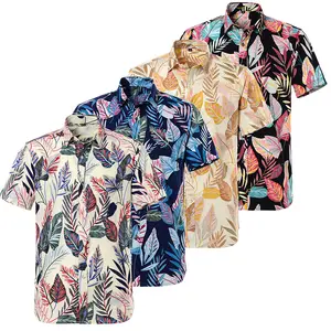 New Design de Moda Brilhante Colorido Florais Tropicais Verão Plain Impresso Praia Havaiana Camisas Dos Homens de Manga Curta