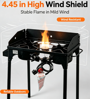 Réchaud à gaz portable en fonte à double brûleur, cuisinière à propane haute avec deux boutons pour le camping, la cuisson en extérieur et les grillades