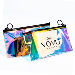 Pochette cosmétique holographique irisée imperméable, transparente, laser, pour maquillage, trousse de toilette, organiseur de voyage, usage quotidien, cadeau - Product Image 1