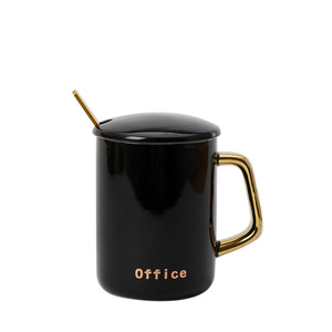 <b>Ceramic</b> Mug With Gold Handle And Lid Coffee <b>Cup</b> Set For Office Or Home Use - Product Image 5