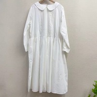 Robe midi décontractée ample pour femme 100 % coton à col Peter Pan, manches longues, broderie plissée, style vintage, coupe trapèze, OEM ODM