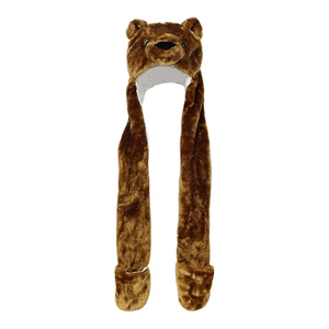 חידוש ראש בעלי חיים מסוגנן ילד מבוגר beanie ארוך כפות קטיף צעיף יד חם כיסים 3 ב 1 משולב נוחות כובע דוב חום צעיף - Product Image 3