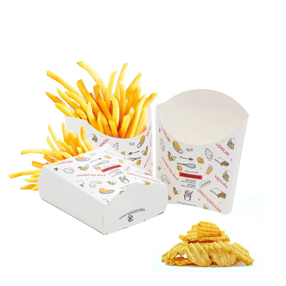 Logo Kustom Dicetak Sekali Pakai Kemasan Popcorn Ayam Goreng Dapat Terurai Kotak Kertas Makanan untuk Kentang Goreng