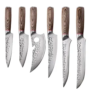 Ensemble de 6 couteaux à désosser avec manche en bois de Pakka et acier au carbone 4Cr13, couteau de <span class=keywords><strong>boucher</strong></span> Viking utilitaire en métal durable - Product Image 1