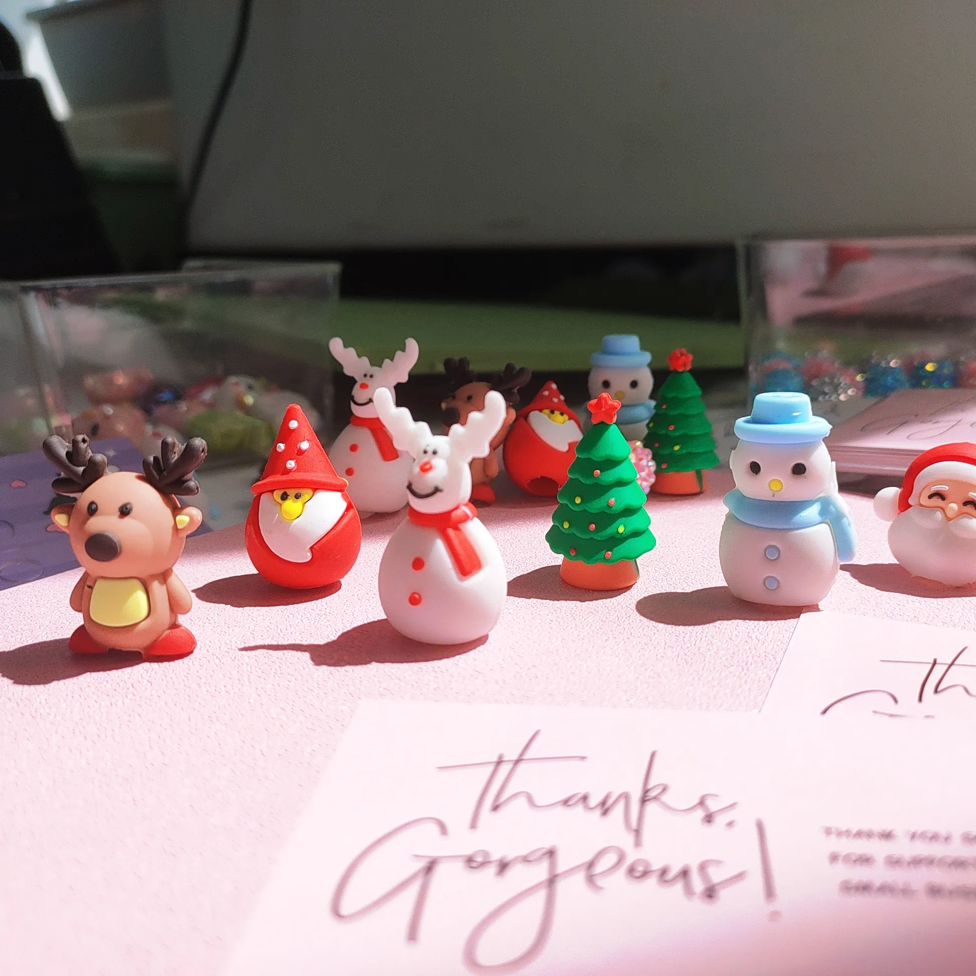 Caneta de Natal em PVC 3D para crianças, caneta de plástico com personagem de desenho animado, caneta de borracha à prova d'água, top de brinquedo para fazer joias