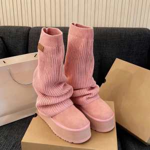 Nouvelles bottes de neige de créateur 2026 – Confortables et chaudes, avec chaussettes longues en coton, bottes tendance roses à semelle épaisse - Product Image 4