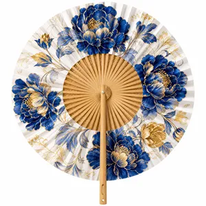 Personalized Custom Printing Folk Art Lightweight Portable Outdoor Event Birthday Favor Hand <b>Craft</b> Fan <b>Bamboo</b> Hand Round Fan - Product Image 5