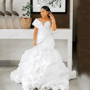 Robes de mariée sirène longues et exquises <span class=keywords><strong>pour</strong></span> filles noires, perles, manches illusion, robes de mariée formelles, robes personnalisées <span class=keywords><strong>pour</strong></span> femmes - Product Image 1