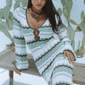 Robes longues élégantes et décontractées surdimensionnées à rayures pour femmes, fabriquées sur mesure par des fabricants de tricots, robe en tricot - Product Image 5