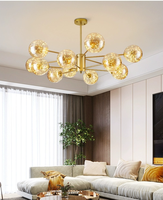 12 Têtes E26 E27 Nordique Magique Haricot Lustre Pendentif Lampes Moderne Fer En Bois Bleu Boule De Verre Lustre Nodic Lumière
