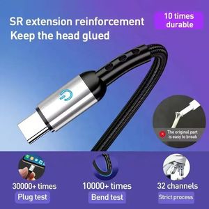 60W High Quality LED Fast Charging 1.2m USB C Cable 3A Fast Charging Data Cable <b>with</b> Type-C 5A Flat Cable Design - Product Image 4