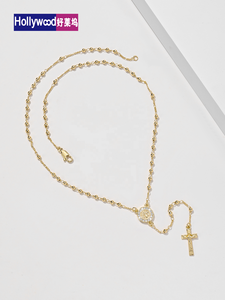 Joyería Religiosa Católica Collar <span class=keywords><strong>con</strong></span> Colgante de Circón de la Virgen María, <span class=keywords><strong>San</strong></span> Judas y <span class=keywords><strong>San</strong></span> <span class=keywords><strong>Benito</strong></span>, Rosario <span class=keywords><strong>con</strong></span> <span class=keywords><strong>Cruz</strong></span> Bañado en Oro de 14k - Product Image 4