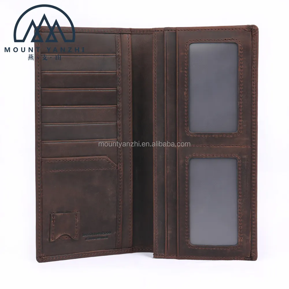 Custom Personalized Crazy Horse Leather Mobile Phone Wallet For Men Bifold Genuine Leather Zipper Wallet Leather Men Wallets