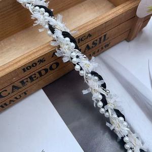 Ryl ngọc trai Rhinestone đính cườm ren Ribbon embroiderytrimming cho trang trí Rèm trang trí - Product Image 4