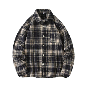 Chemise habillée décontractée pour homme vintage, col mandarin, logo personnalisé, flanelle chaude, épaisse, brossée, à carreaux, respirante, style formel - Product Image 2