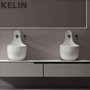 Trắng kiểu dáng đẹp tường treo phòng tắm Sinks gốm rửa tay Vòng bóng commode hiện đại nửa-bệ lưu vực sứ rửa lưu vực - Product Image 4