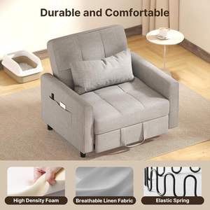 Multifunctionele bank, slaapbank, stoel 3-in-1, om te bouwen tot een uittrekbare eenpersoons slaapstoel met verstelbare rugleuning - Product Image 6