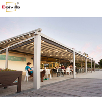 Système de gazebo en métal extérieur robuste ouverture automatique auvent pliant auvent rétractable PVC toit Pergola pour Restaurant