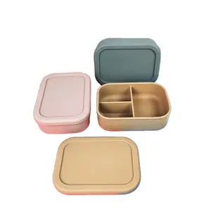 Custom Logo Leakproof 3 Compartment Silicone Bento Kids Lunch Box Multifunctional Food Container Large Capacity