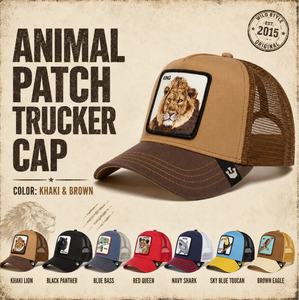 Gorra de béisbol de animales, gorra de camionero bordada con malla de dibujos animados, gorra de malla con diseño de pantera negra, tigre, lobo. - Product Image 1
