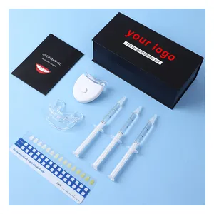 Custom pulizia dentale denti sbiancamento gel kit dispositivi scatola con luce a led logo privato a casa uso professionale per i denti