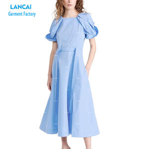 Casual cinturón colapsado Bloom mangas plisado Puff cintura cuello alto botón detalle oculto gancho y ojo cremallera espalda Midi - Product Image 1