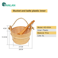 Ensemble seau et louche de sauna Fanlan en bois brillant avec doublure anti-fuite pour salle de sauna commerciale
