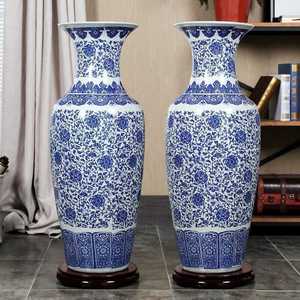 Vases hauts bleus et blancs, grands vases chinois en porcelaine pour décorations de la maison - Product Image 2