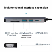 Adaptateur Hub USB 3.0 Type-C 6-en-1 avec Interface Carte SD/TF et Sortie HDTV 4K - Portable