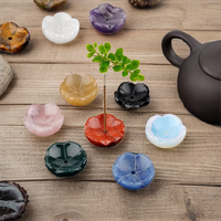 Support d'encens Feng Shui en cristal coloré sculpté en forme de fleur, pierres précieuses curatives, écologique, pour aromathérapie DIY et énergie