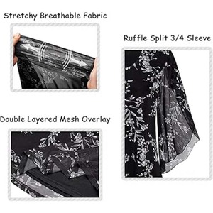 Chemisiers à manches 3/4 à double couche pour femmes Chemises tuniques en maille unie avec logo avant Habillé Casual Tops une pièce - Product Image 4