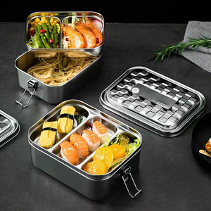 Lonchera de acero inoxidable 304 con compartimentos cuadrados de doble capa para estudiantes y trabajadores de oficina. - Product Image 2