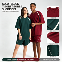 Ensemble de vêtements de sport personnalisé en coton 100% surdimensionné à col en V, t-shirt et short, 260 g/m², t-shirt à séchage rapide