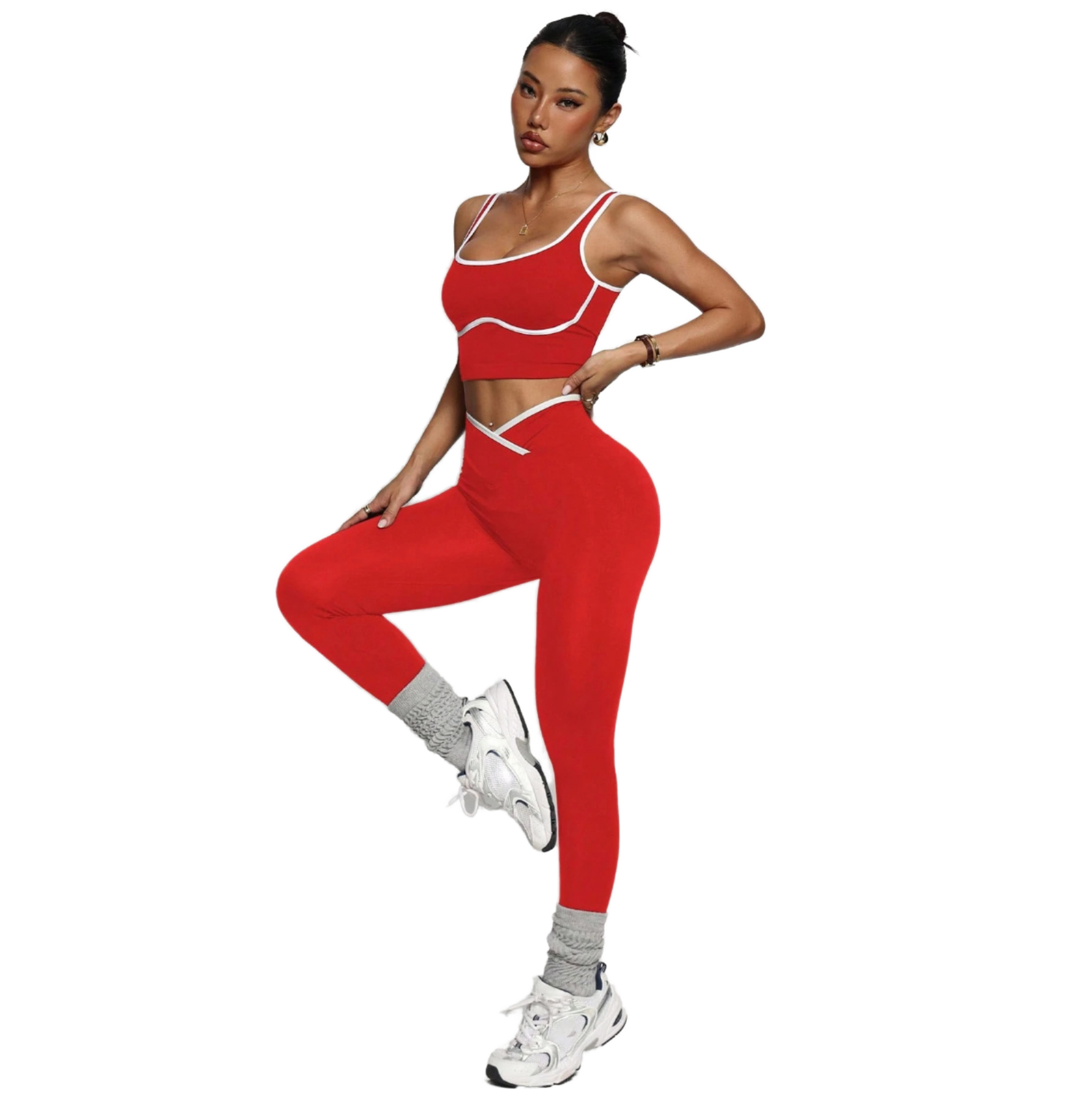 Women's Solid High Waisted Yoga Set Breathable Lightweight Top Body Lifting Shorts Elastic Waist Belt 2-Piece Eco-Friendly