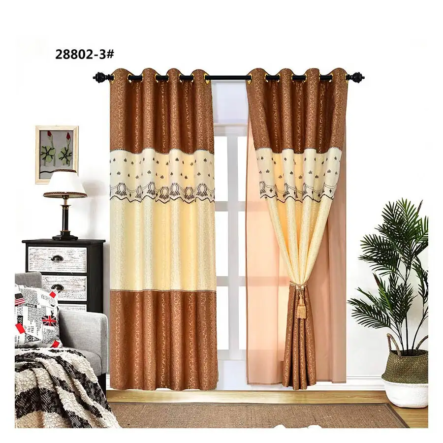 New Simple And Elegant Joint Solid Color of Fancy Jacquard Curtain to Have Beautiful Embroidery