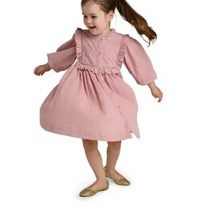 Детское винтажное платье из 100% хлопка, на пуговицах, с оборками