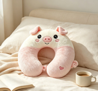 Oreiller de voyage en mousse à mémoire de forme en forme de U, motif canard de dessin animé mignon, en peluche douce, portable pour la sieste au bureau, en avion ou en voiture