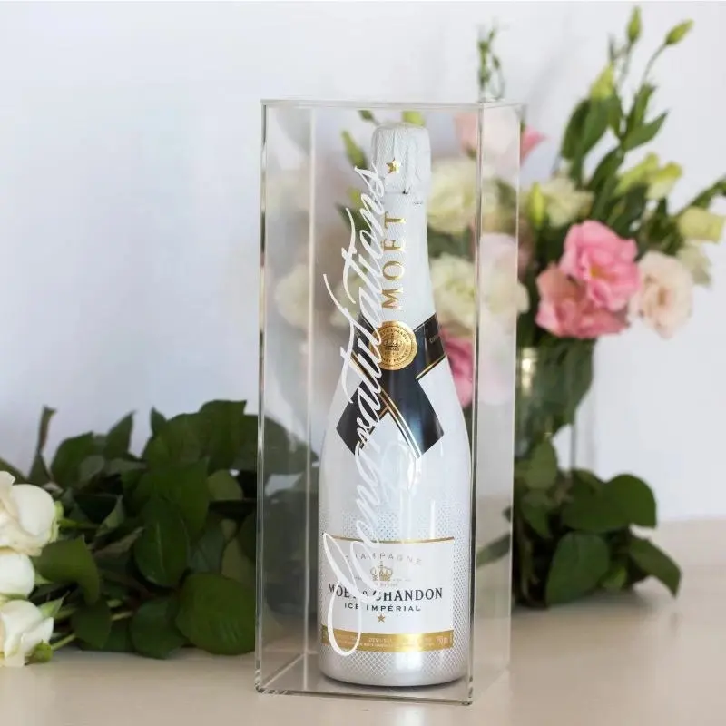 Caja de vino personalizada, transparente, caja de regalo de champán Acrílico