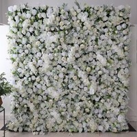 Dinding Bunga Buatan 3D Mawar Putih Mudah Digulung Seperti Tirai 8ftx8ft Dekorasi Pernikahan
