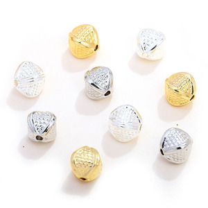 18K Gold Plated Copper Rhombus <b>Spacer</b> Beads With Dots And Holes For DIY Jewelry Bracelets 6mm Round Shape - Product Image 4