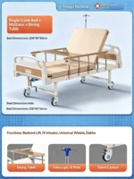 Lit médical manuel à courbe moyenne avec toilettes intégrées, lit de soins à domicile réglable avec poteau porte-perfusion et table repas pour seniors