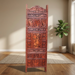 Brown Wood 1 Panel Room Divider <b>Screen</b> with Intricately Handmade Carved Designs Durable Lightweight for Restaurant Home Office - Product Image 2
