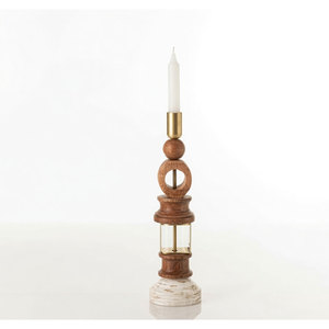 Wooden Candle Holder With Accents And <b>Marble</b> Base Circle Shape Single Piece Decorative <b>Stand</b> - Product Image 4