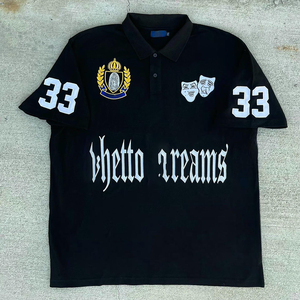 Camiseta Polo Personalizada para Hombre, Estilo Urbano, con Bordado Intenso, Letras Góticas, <span class=keywords><strong>Ghetto</strong></span> Dreams, Hip Hop, Drama Mask, Algodón Piqué - Product Image 1