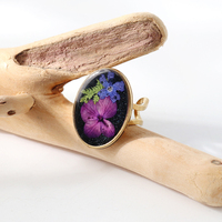 Handgemaakte gedroogde bloemen in hars, herdenkingsjuweel, geconserveerde bloemenjuwelen, geperste bloemenring voor vrouwen, Valentijnsdag cadeau