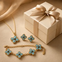 Ensemble Collier, Boucles d'Oreilles et Bracelet Fleur Opale Plaqué Or Style Médiéval Vintage en Alliage 80G 20G 40G