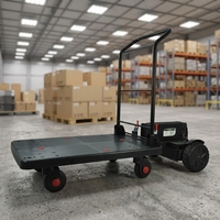 Chariot à plateforme électrique, chariot à main, capacité de 300 kg, chariot d'entrepôt en acier et plastique robuste, quatre roues, transport logistique PLA300-DX-EB