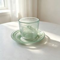 Cangkir Kopi dan Piring Kaca Gradasi Buatan Tangan Gaya Jepang 240ml Grosir, Set Cangkir dan Piring Bermotif untuk Hadiah Rumah Tangga